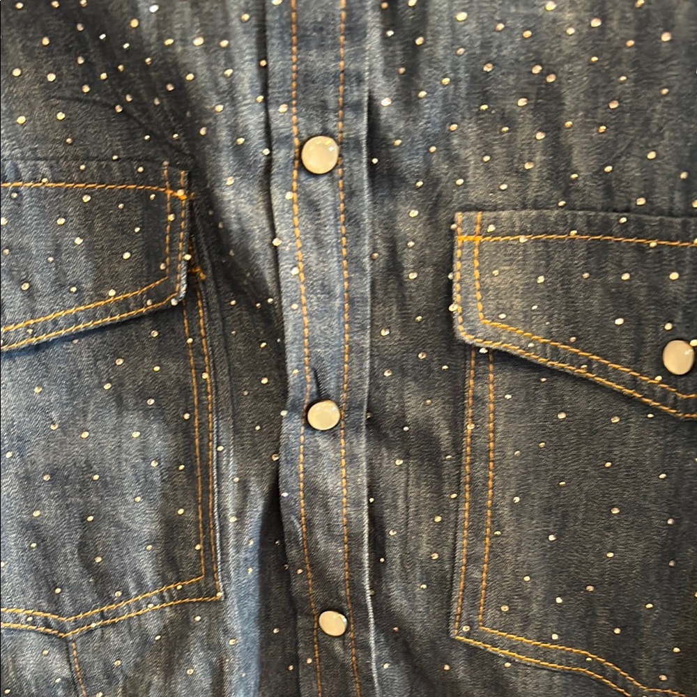 Women's Blue Denim Button Down Shirt - Picture 2 of 14